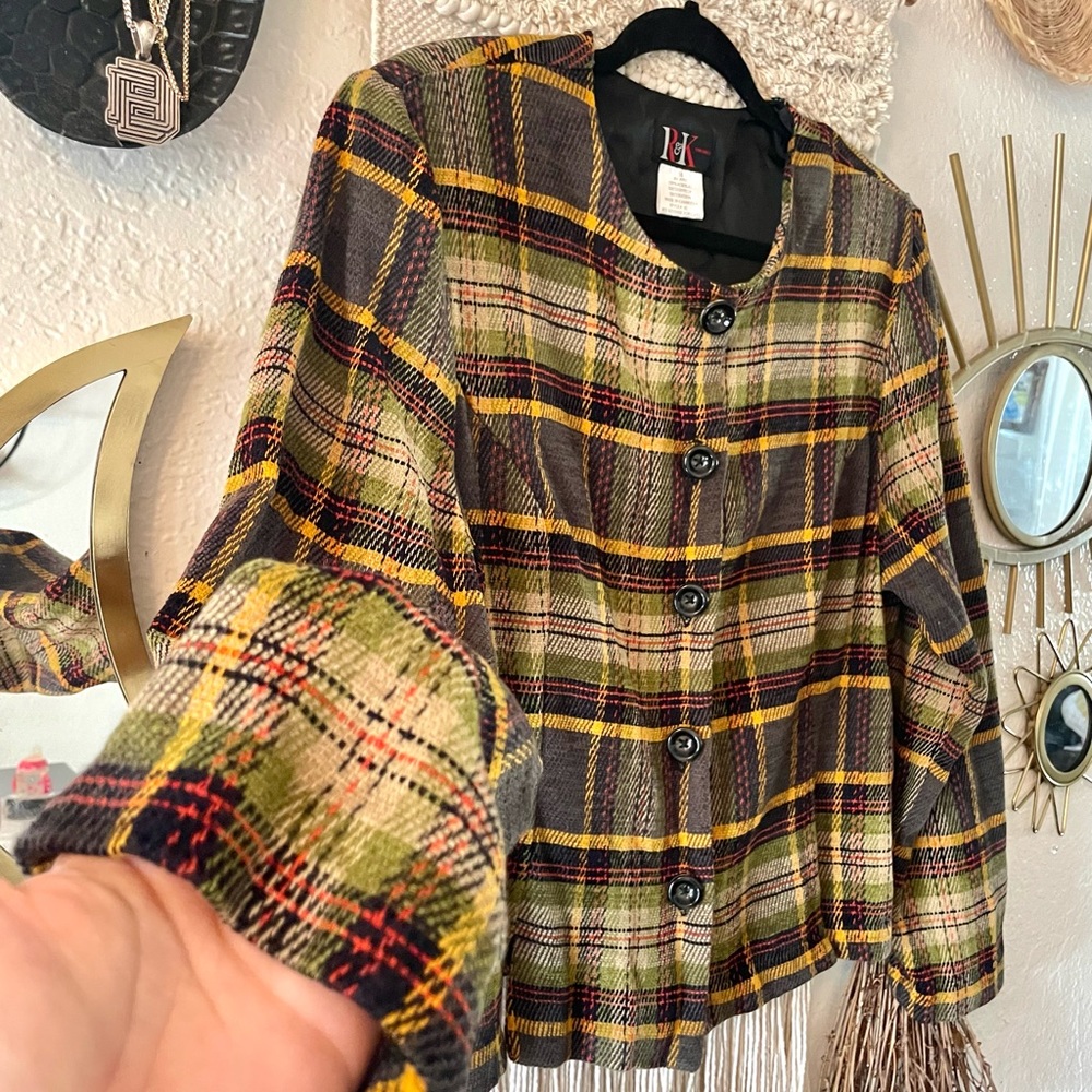R+K Originals Vintage Brown Plaid Blazer 80s Woman’s Size 16 Retro Jacket